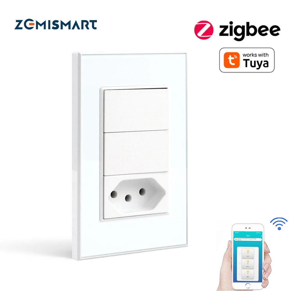 Zemismart Zigbee Brazil Socket Smart Light Switch Work with Tuya APP Alexa Google Home Brazilian Swiss Wall Push Button Switches