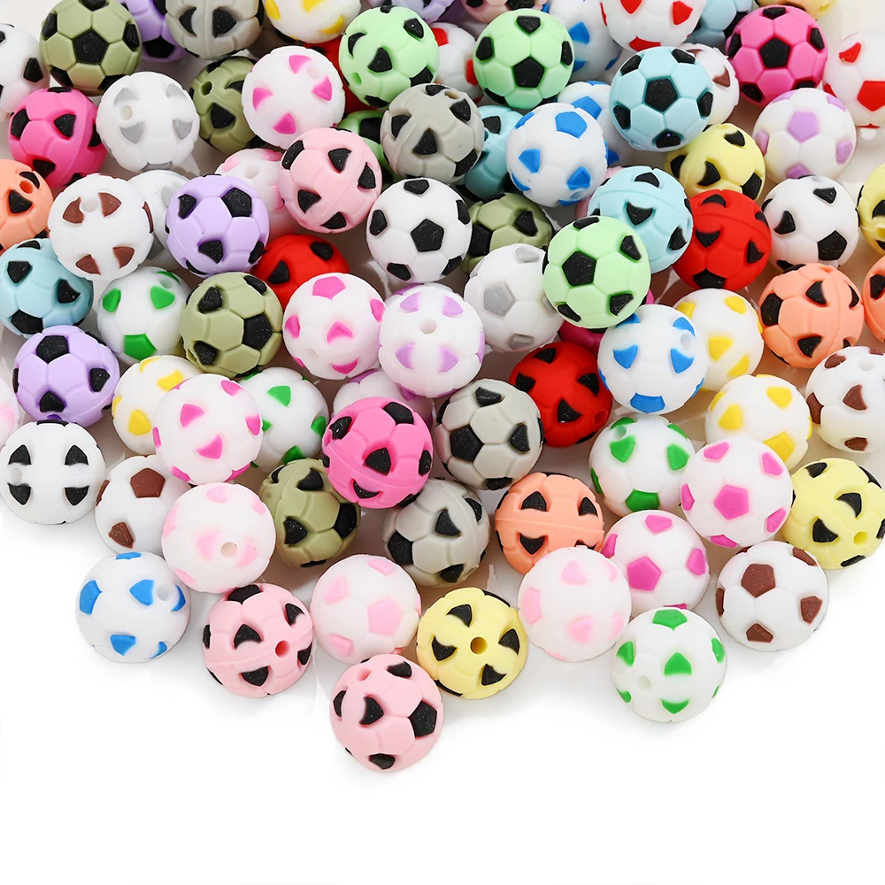 

10 шт. 15 мм футбольные силиконовые бусины, жевательные бусины для ухода за ребенком, зажимы для соски/цепочка для прорезывания зубов и аксессуары для ожерелья «сделай сам»