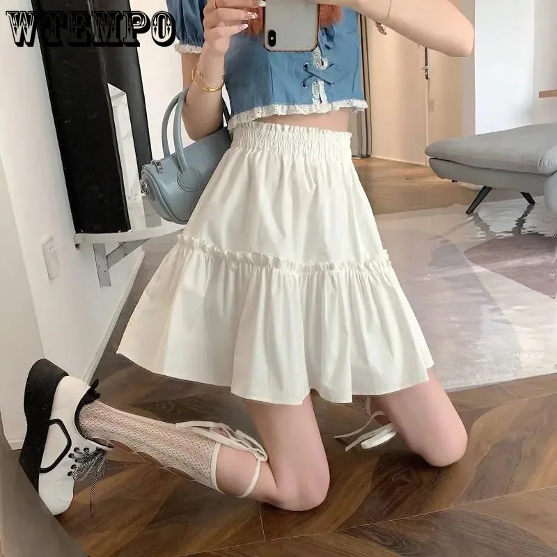 

White Skirt Women's Elastic Waist Slim Thin Sweet Cute Simple Casual Built in Shorts Preppy Style Korean Fashion Spring Summer