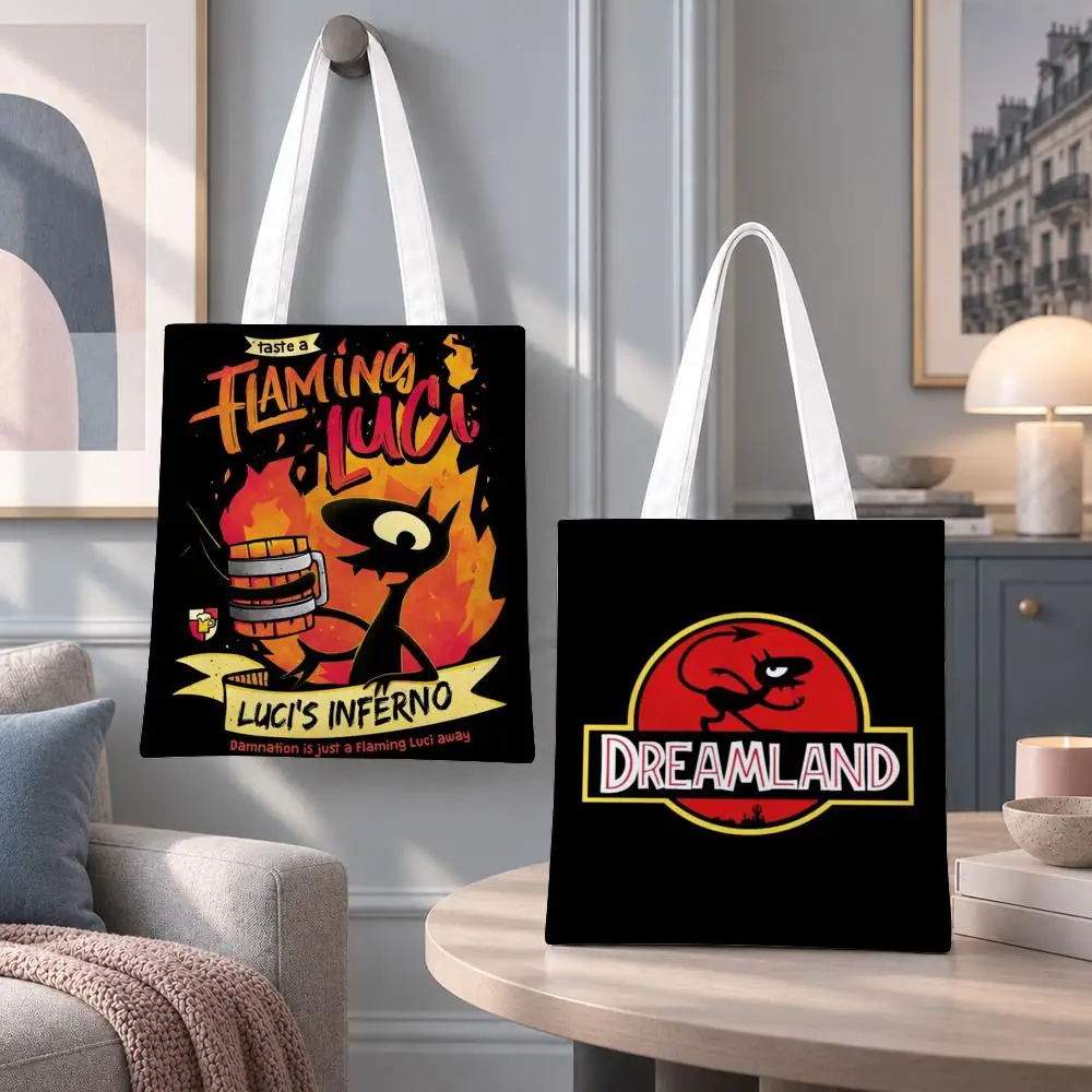 Funny Character Disenchantment Luci Storage Bags Eco Canvas Tote Odorless Reusable Double Print Shopping Bag