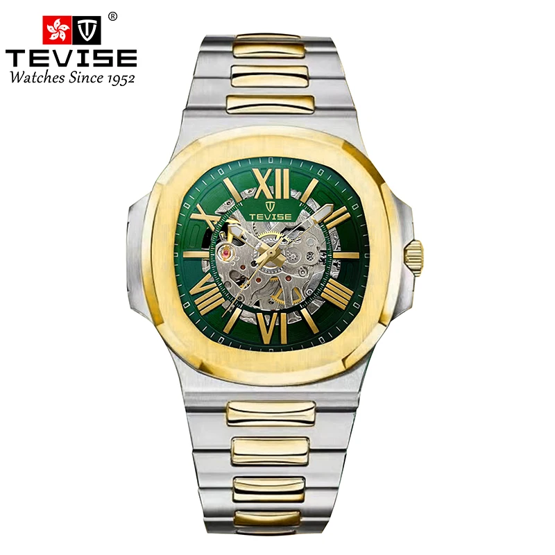 TEVISE Automatic Mechanical Watch for Men Stainless Steel Waterproof Skeleton Watch Luminous Watch Fashion Business Watch