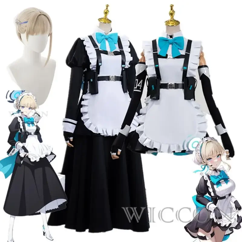 Game Anime Blue Archive Cosplay Asuma Toki Women Girl Maid Uniform Longuette Dress Short Skirt Bow Full Suit Carnival Costume