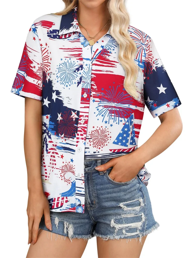 Лето 2022, женская рубашка с короткими рукавами в гавайском стиле, пляжная волна, пальма с принтом, летние каникулы, мода и повседневная