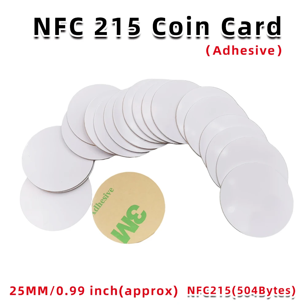 NFC ntag215コインカード,タグ付き,粘着性バック,13.56MHz, 504バイト,RFIDカード,名刺ゲーム,Bluetoothスクリプト