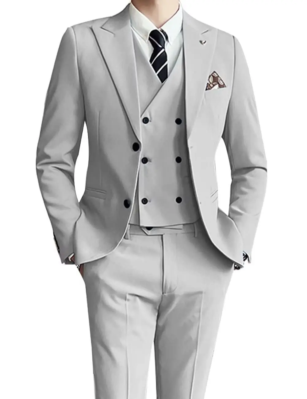 Men's Mixed Color Three-piece Set Wedding Dress Suit Vest Pant