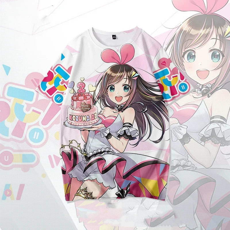 Футболка для косплея Kizuna AI Hololive VTuber, новинка 2025 года, кавайная детская футболка с 3D принтом в стиле аниме, мужская/женская футболка в стиле Харадзюку с короткими рукавами Y2k Top Футболка для косплея Kizuna AI Hololive VTuber, новинка 2025 года, кавайная детская футболка с 3D принтом в стиле аниме, мужская/женская футболка в стиле Харадзюку с короткими рукавами Y2k Top