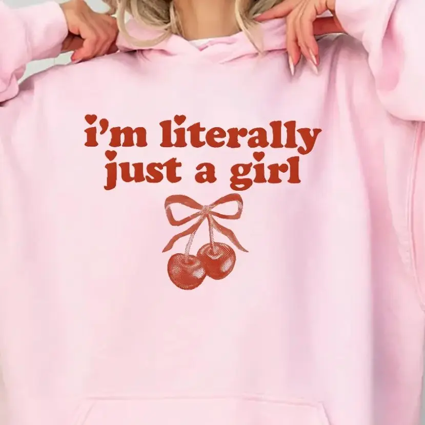 

Aesthetic Sweatshirt Long Sleeves Stylish Pullover Y2K Graphic Hoodies Crew Neck Unisex Daily Wear I'm Literally Just A Girl