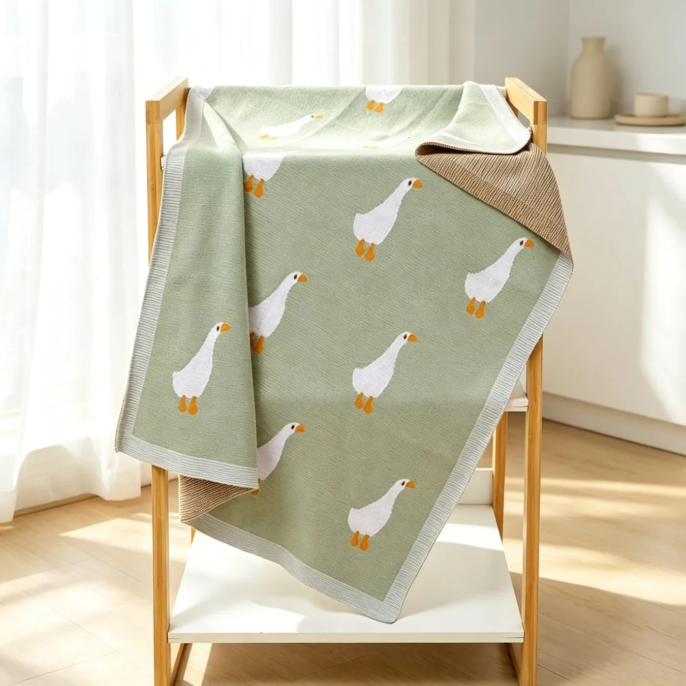 Cartoon Big Goose Jacquard Knit Baby Throw Blanket Four Seasons Stroller Windproof Cover For Newborn Infant Crib And Carriage