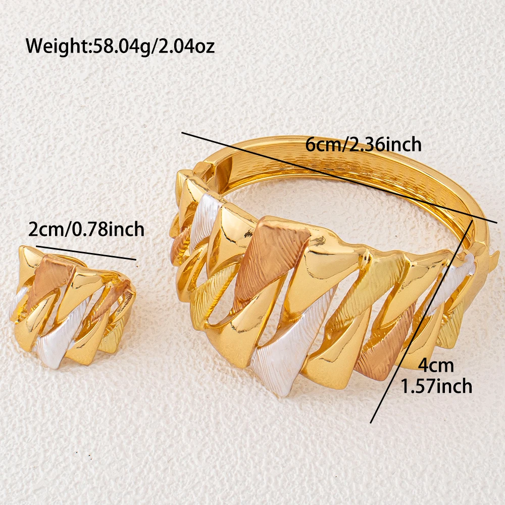 Damen-Armreif- und Ringset mit auffälligem, massivem, offenem Design, vergoldet und versilbert, mit geometrischer Textur, Statement-Schmuck für den Alltag, Partys und als Geschenk – Detail 6