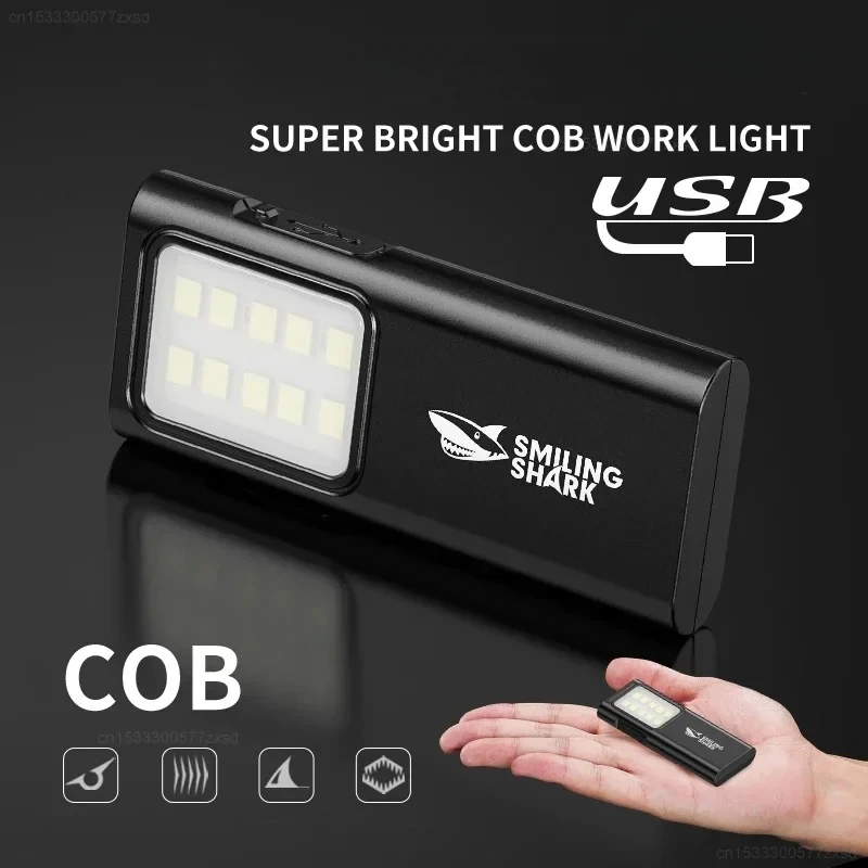 SMILING SHARK TIP065 Rechargeable Worklight COB Floodlight Pocket Flashlight with Clip Design Outdoor Camping Lamp Tools