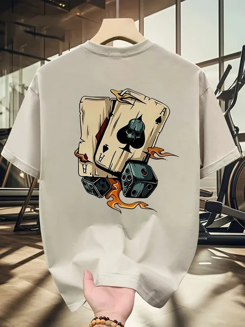 Hot selling new men's poker dice print pattern round neck breathable T-shirt outdoor skin friendly casual top 2