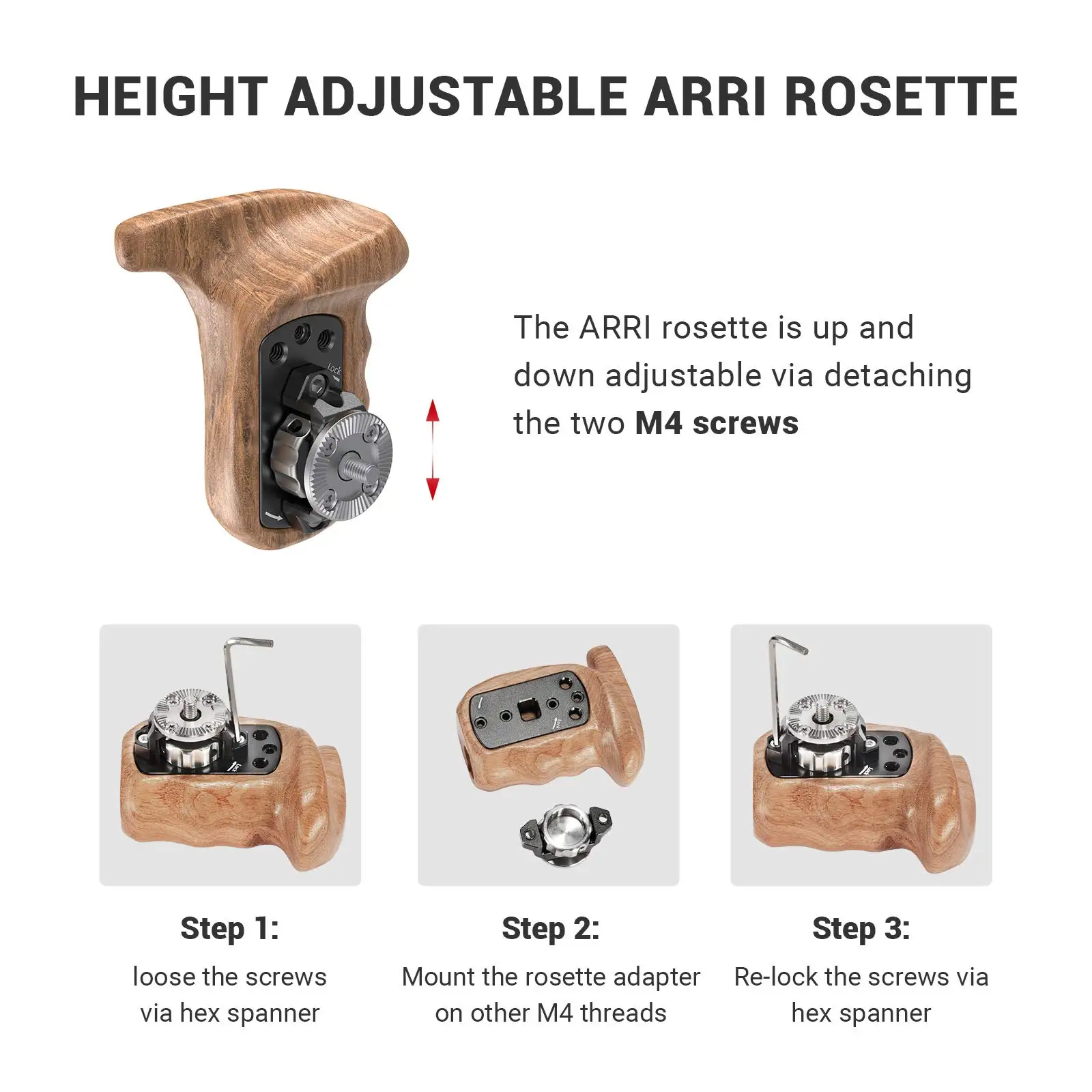 SmallRig Wooden Side Handle with ARRI Rosette Suit for Sony a7II/a7RII/a7SII SmallRig Cage,Left and Right ARRI Side Handle