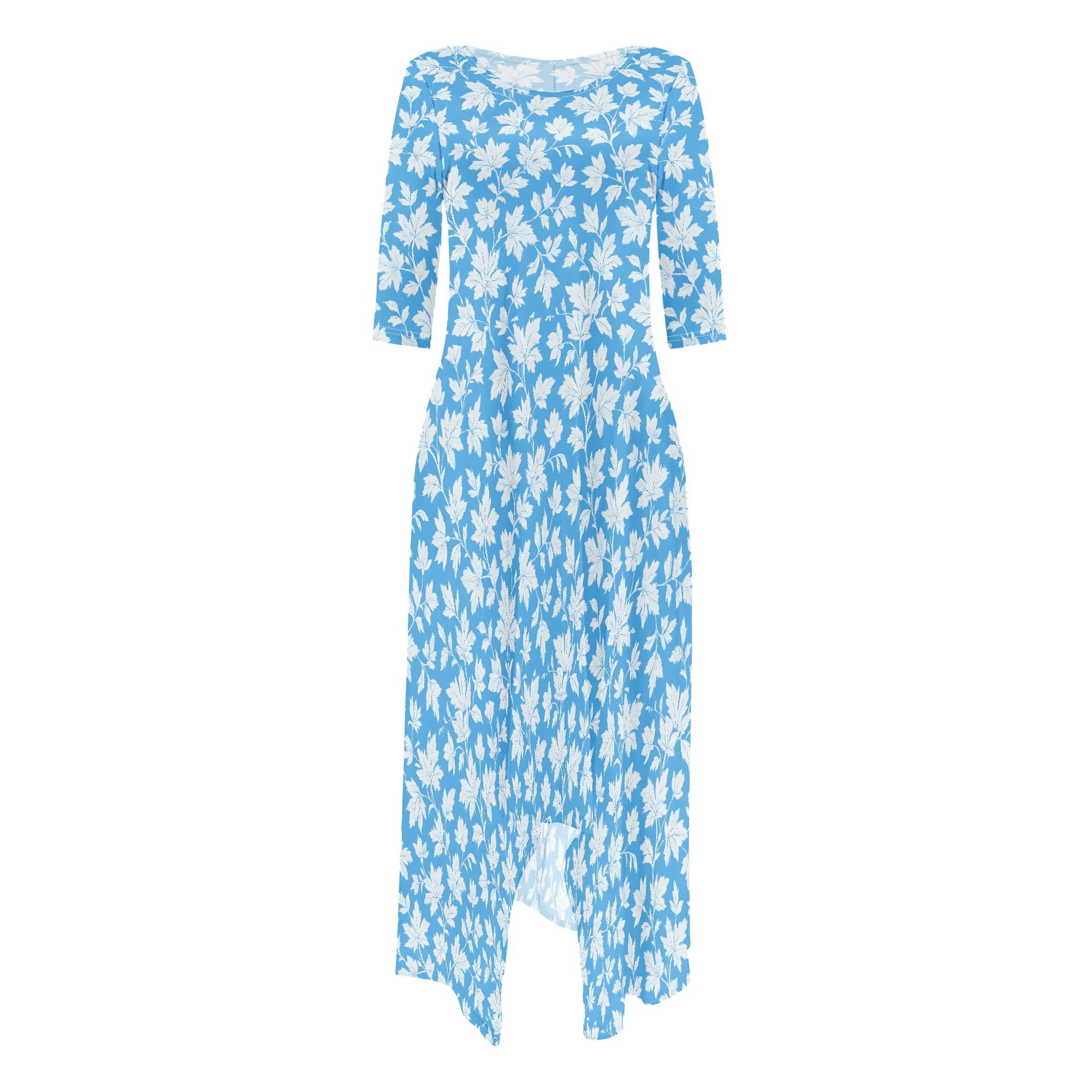 ชุดเดรสแม็กซี่เดรสลายดอกไม้ Boho ของผู้หญิงฤดูร้อนลําลองคอกลมแขนสั้นชุดเดรสโบฮีเมียนที่มีกระเป๋า