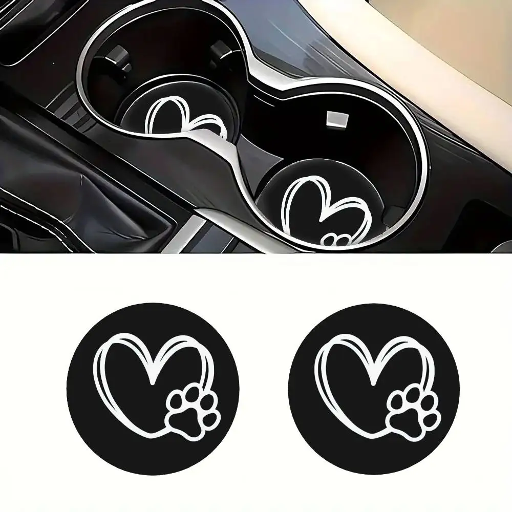 Cute Pawprint Heart EVA Car Cup Coasters 2pcs. For Home Kitchen & Car Interior Family-use Ideal Festive Gift.