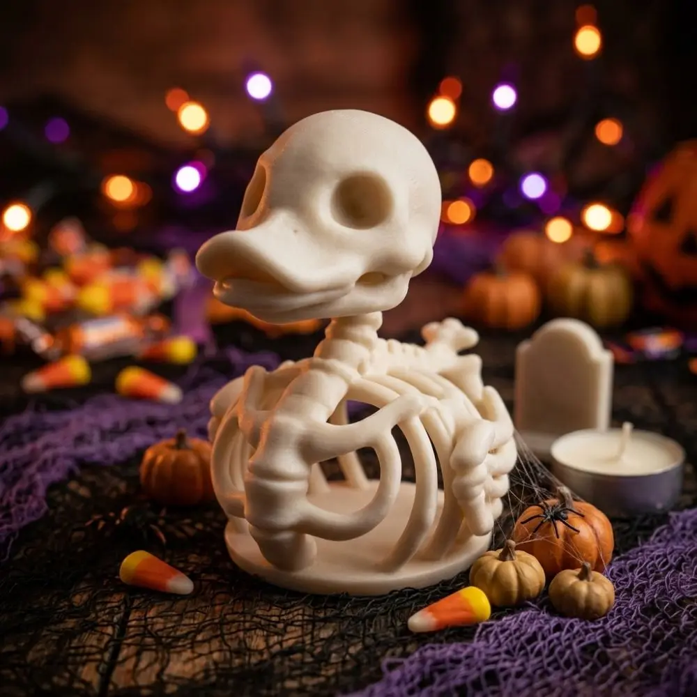 3D Printed Halloween Skeleton Duck Figurine Gothic Style Spooky Duck Skeleton Statue Realistic Fade-Proof