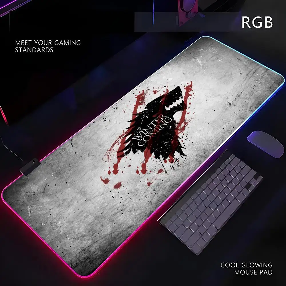 TV g-Game of t-Thrones Mouse Pad RGB Gamer LED Light Mouse Mat Peripherals Mousepad Computer Desk Mat XL Mice Keyboard Carpet