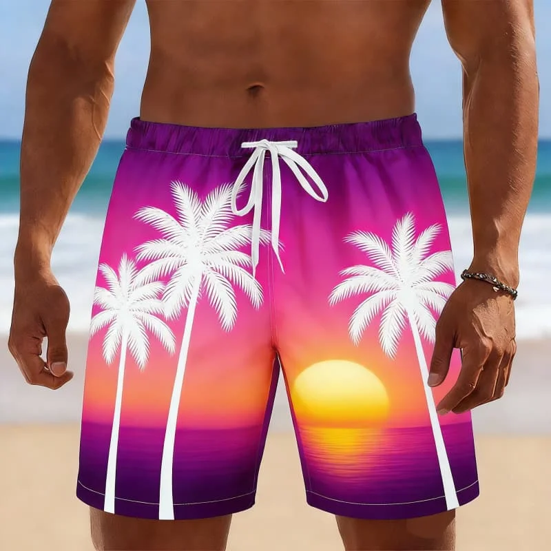 Men's personalized beach vacation style palm tree printed casual shorts, suitable for daily wear and summer vacation