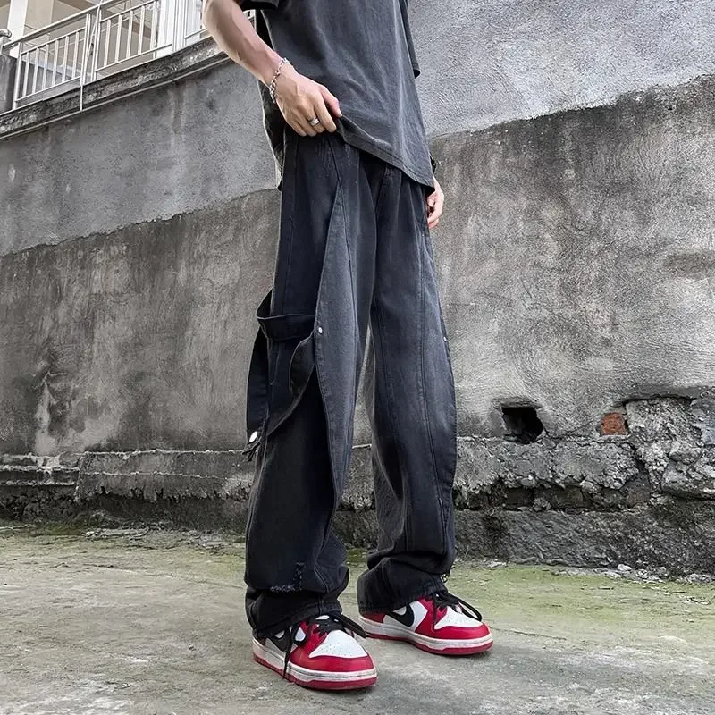 

Straight Male Cowboy Pants Denim Stacked Luxury Goth Original Trousers Korean Fashion Trend 2025 Washed Autumn Xs Men's Jeans