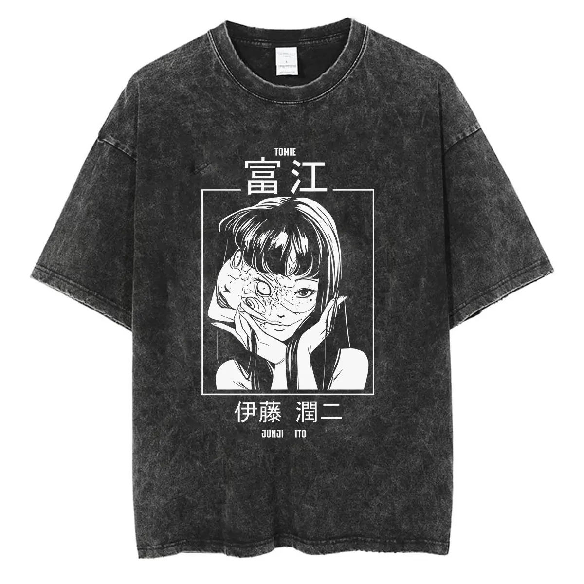 Anime Tomie Junji Ito Vintage Washed Graphic T Shirt Men Women's Summer High Quality Cotton T-shirts Harajuku Oversized T-shirt