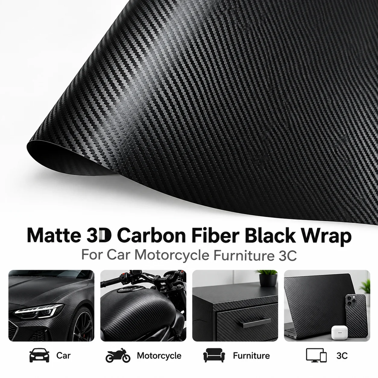 Car color changing film 3D matte carbon fiber black factory direct sales car, motorcycle, furniture, interior stickers
