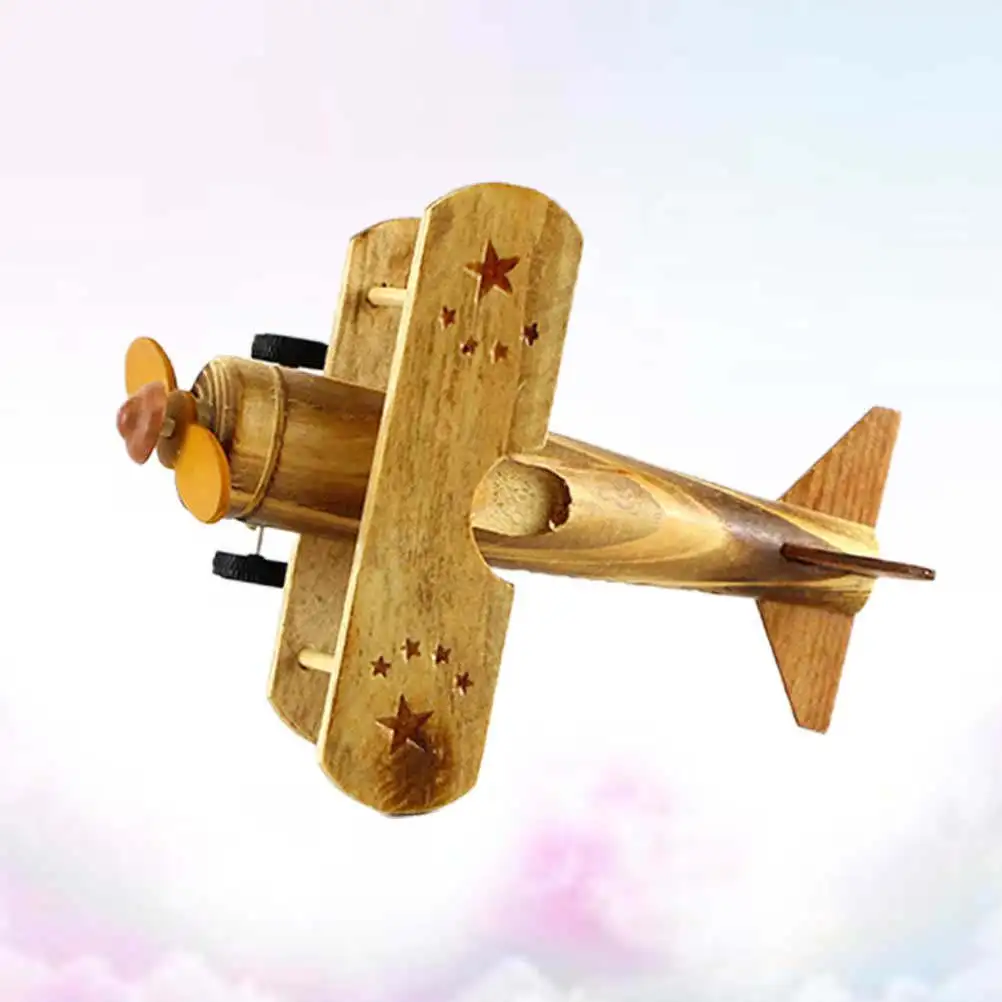 

1Pcs Military Construction Plane Wooden Craft Desktop Decoration Vintage Handmade Plane Ornament for Home Office Bar