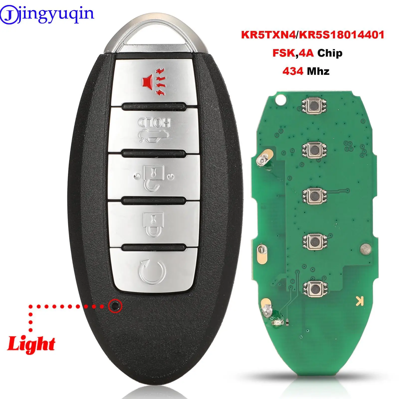 jingyuqin Remote Car Key Cover 5 Buttons For Nissan TEANA ALTIMA PCF7938X/4A Chip FSK Remote Car Key 433Mhz 16 17 18 19 20