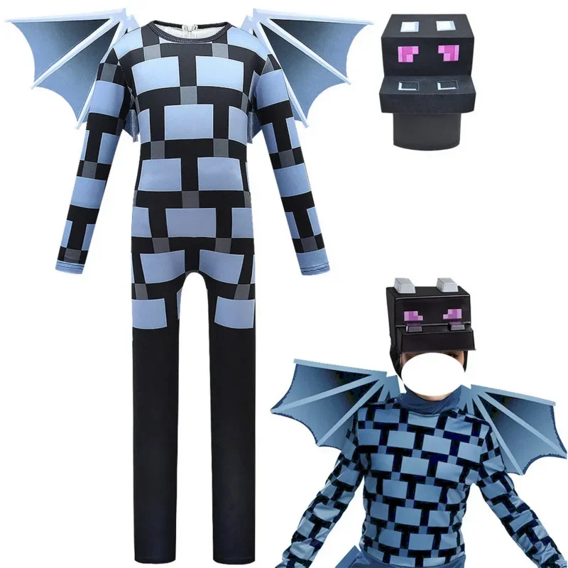 Child Mine Diamond Armor Kids Game Character Halloween Cosplay Costume Boys Crafted Jumpsuit Wing Mask Child's Play Set G5403