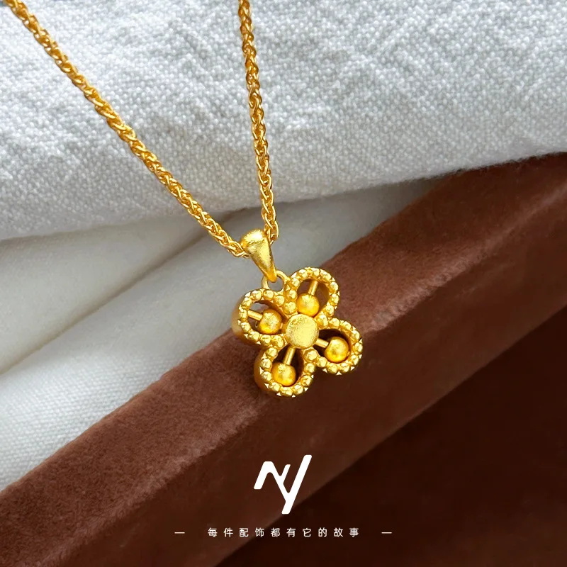 

Real 24k Gold 9999 Luxury Niche Design Ancient Gold Agile Small Gold Bead Four-leaf Clover Pendant DIY Bracelet Pendant Women