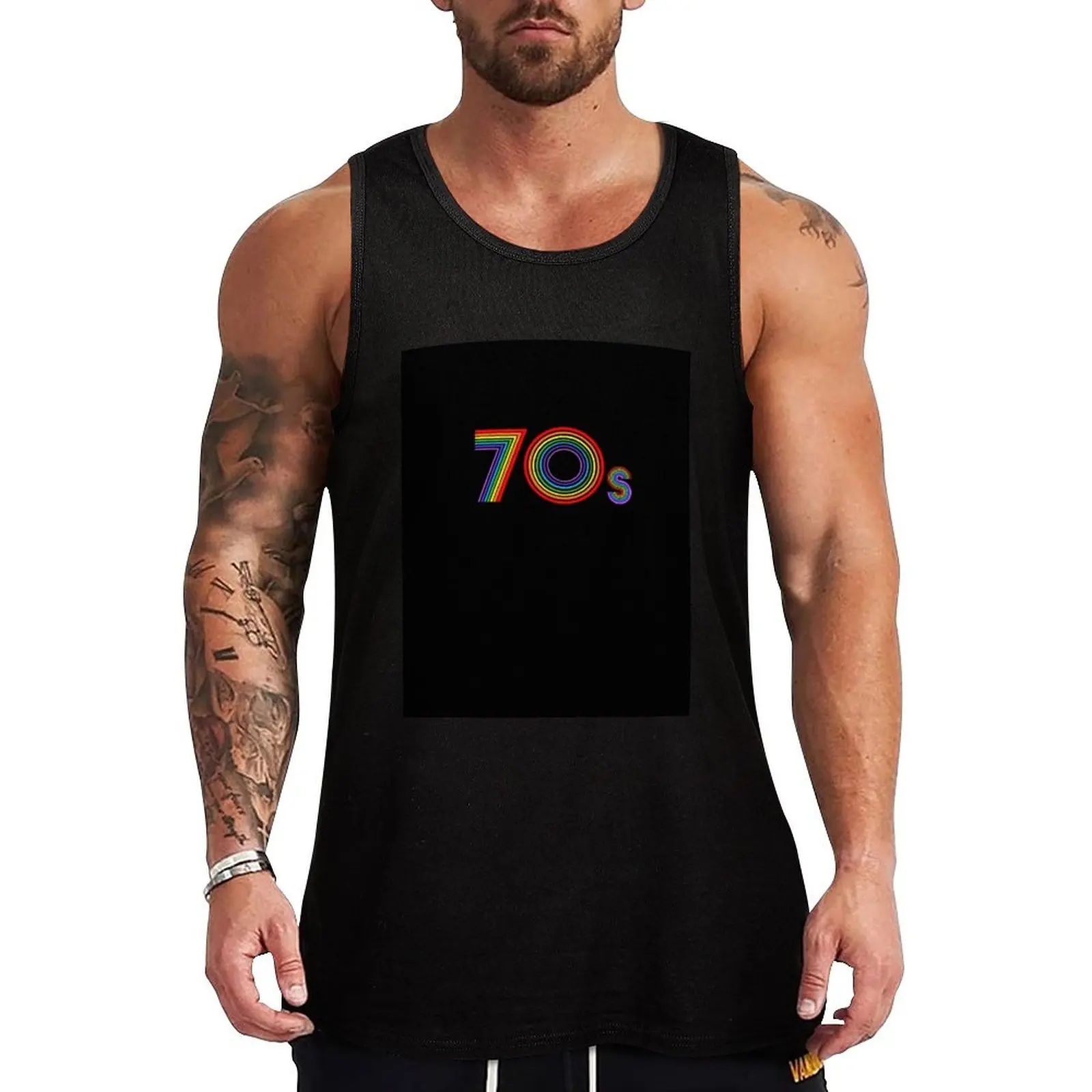 

Disco 70s Retro Rainbow Decade Tank Top male top clothing men sports t-shirts for men bodybuilding t-shirt
