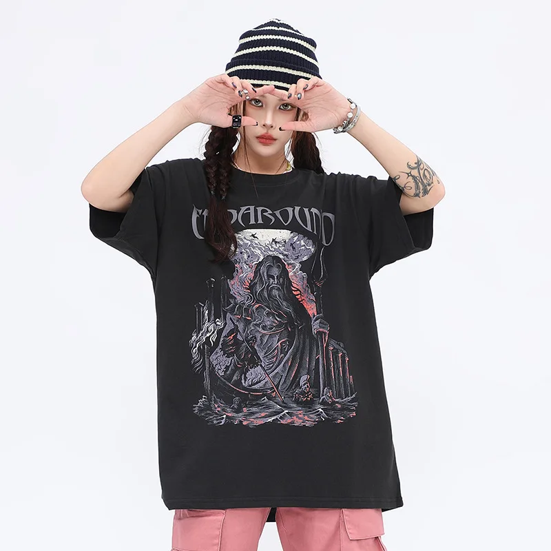 High street tide brand men's clothing creative fun printing design sense t-shirt men and women summer all-match loose half-sleev