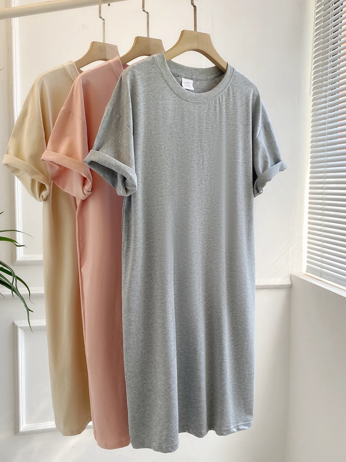 

plus Size 300 Pou Fat MM Knee-Length Pure Cotton ort-Sve Dr Women's Summer Casual Loose T-irt Dr