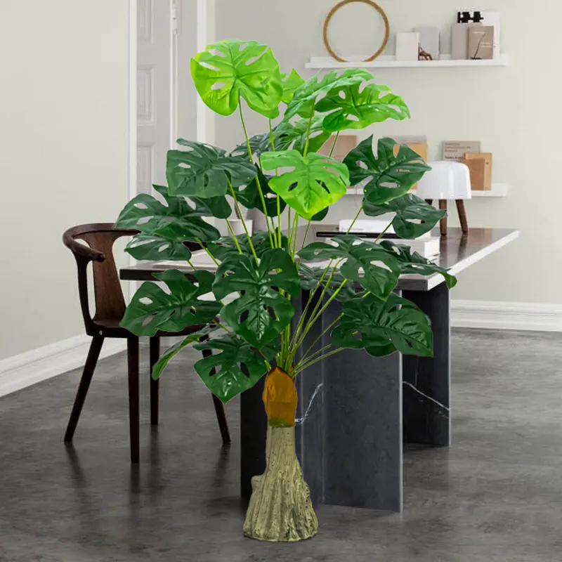 95cm 24 Forks Large Artificial Plants Fake Palm Tree Branch Tropical Monstera White Plastic Turtle Leafs For Home Outdoor Decor