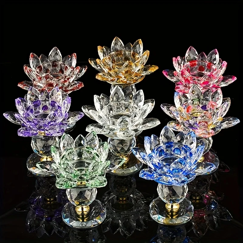 1-Piece Set of Crystal Lotus Candle Holders - Buddha Statue Decorations, Decorative Crafts, Home, Office, and Party Decorations