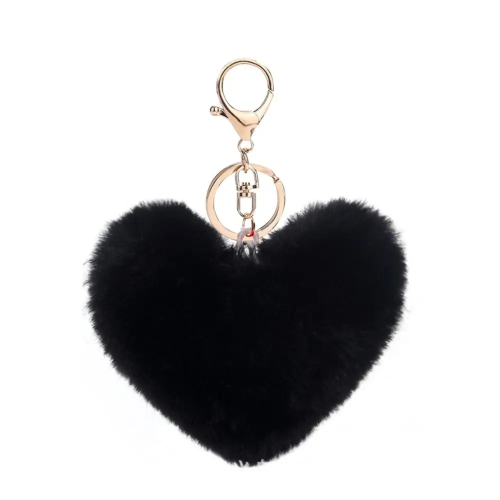 Love Heart Plush Bag Pendant Fluffy Ball Solid Color Hanging Decoration Imitation Rabbit Fur Bag Accessories Car Key Ring