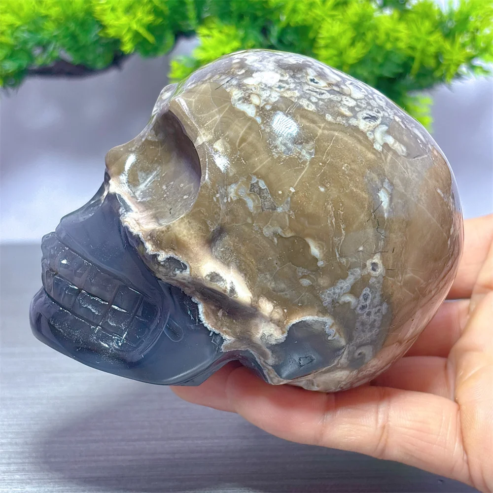 Volcano Agate with Calcite Skull Natural Crystal Home Decoritems Room decor Luck Quartz Stone Garden Reiki Healing Energy Love