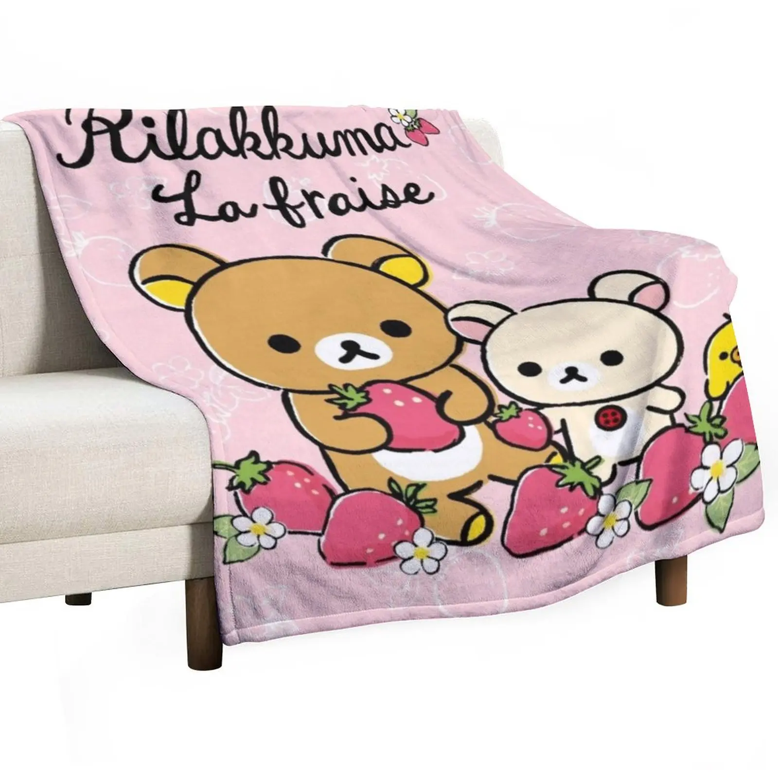 

Cute Rilakkuma strawberry Throw Blanket Decorative Soft Throw Blanket for Couch Sofa