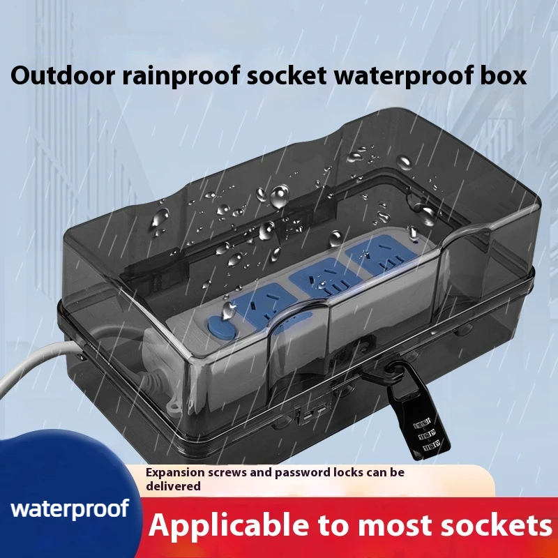 Plug in Waterproof Cover Outdoor Rainproof Charging Wiring Board Socket, Waterproof Box Plug in Board Protective Cover with Lock