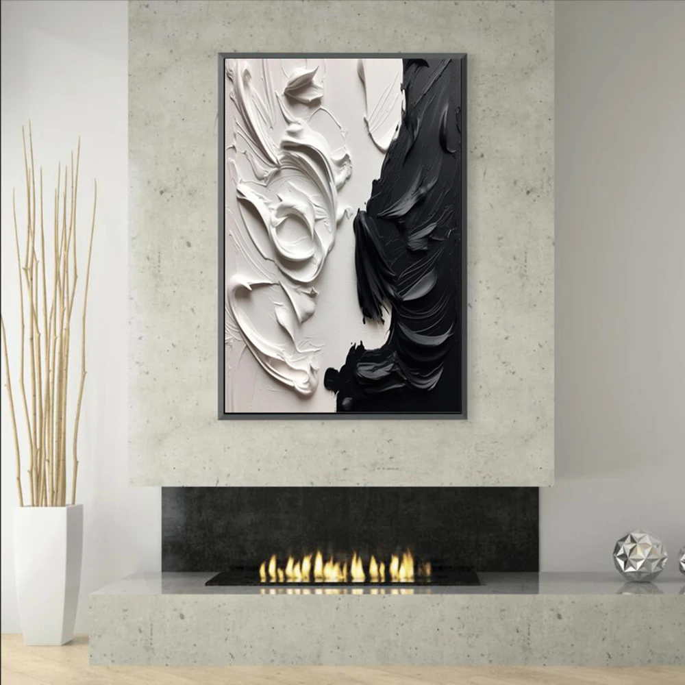 Hand Painted Oil Painting Large Black White Abstract Texture Painting Black and White Texture Wall Art Black Acrylic Painting