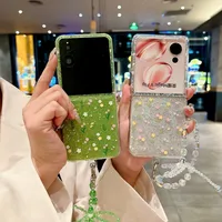 Funda rígida con flores y purpurina para Honor Magic V Flip y Flip 2
