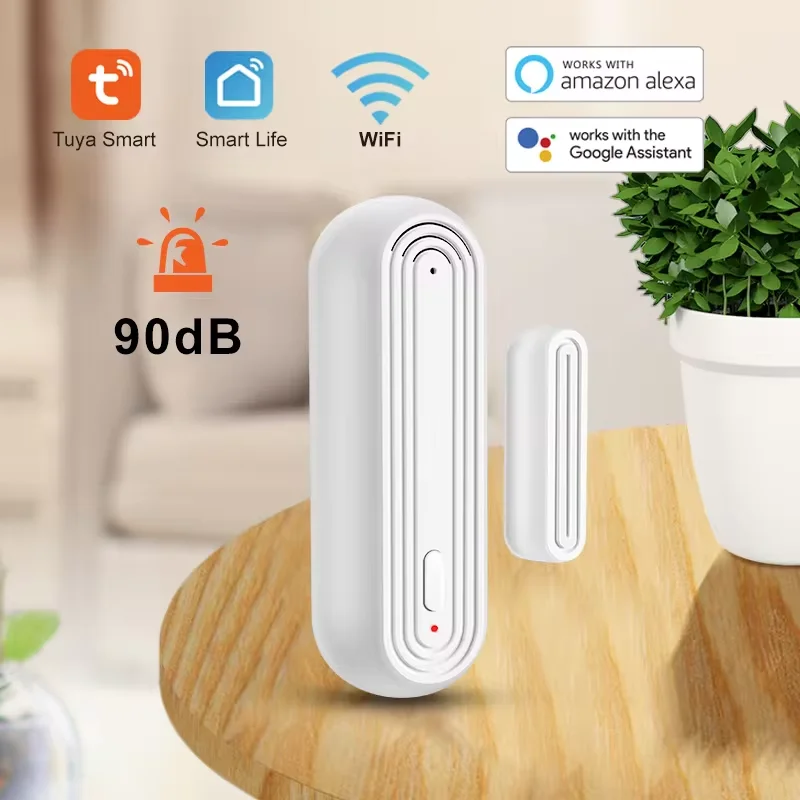Smart Protection Upgrade, 90dB Alarm Tuya WiFi Door Sensor, Secure Your Home, Compatible With Alexa And Google Home.