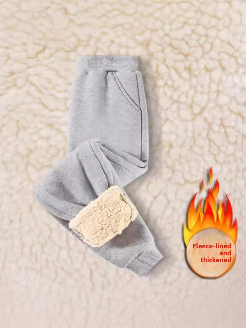 1 Stück Herbst-Winter Kinder Thermo-Sporthose, Teenager Fleece-gefütterte Freizeithose, Kinder Fleece-Hose 110cm-170cm – Detail 5