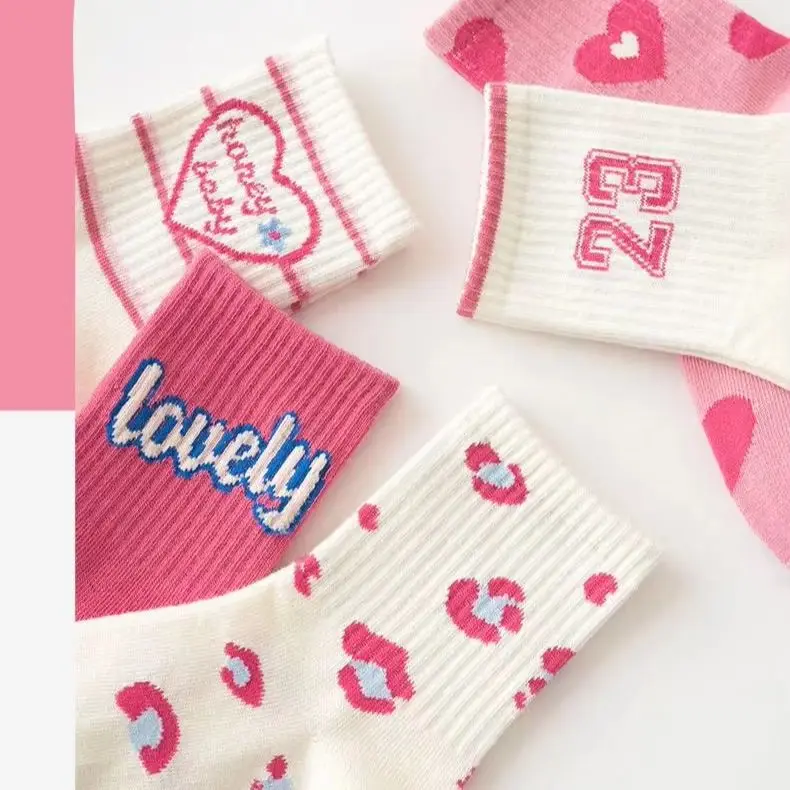 5 Pairs Spring Socks Girls Kids Socks Athletic Socks Sport Crew Youth Cotton Soft Breathable Socks for Outdoor