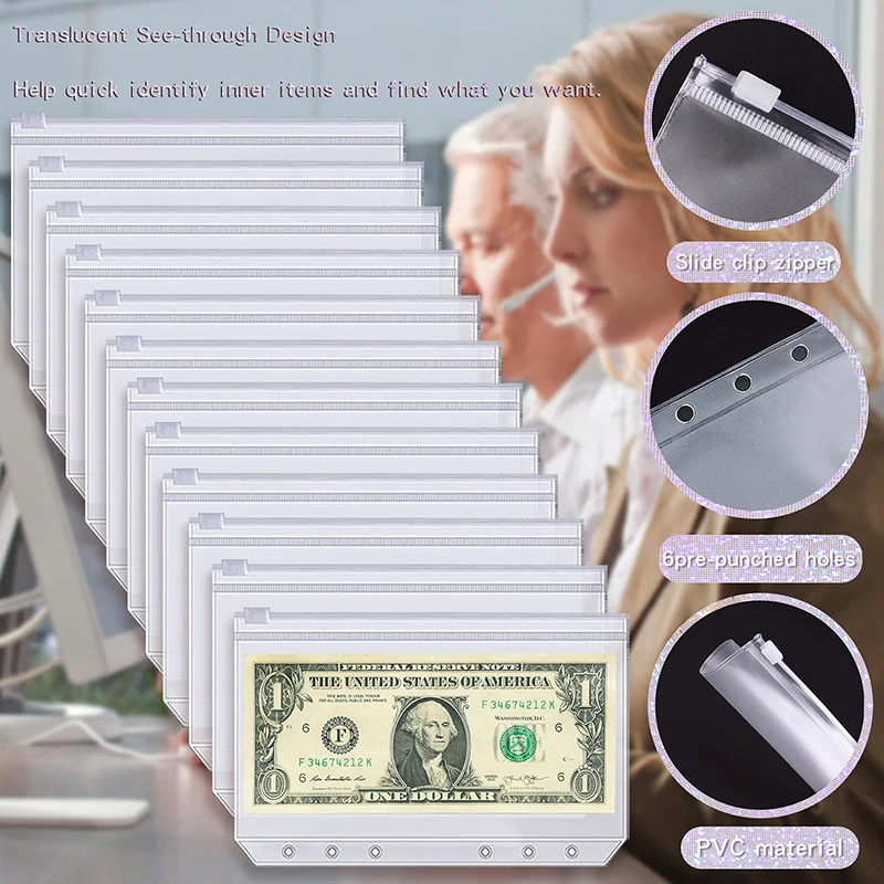 A6 Sparking Soft Leather Cash Envelope Binder Expenditure Budget Planner Pockets Notebook Creative Hand Account