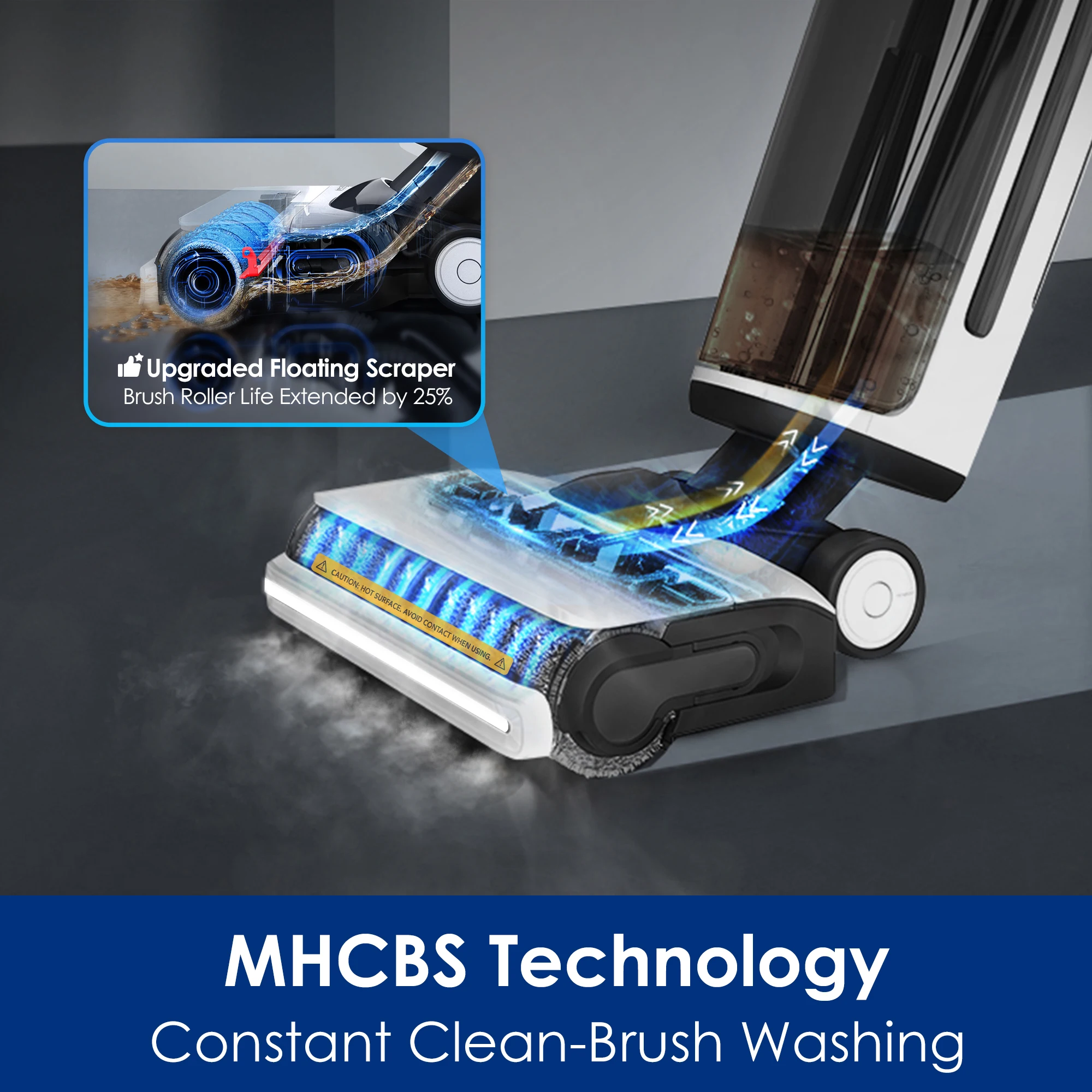 TINECO FLOOR ONE S7 Steam Limpiador Inalámbrico, limpia la Suciedad Pegajosa y los Bordes en Suelos Duros, Pantalla Digital, Autolimpieza, Tracción hacia Adelante, Seguro para Niños y Mascotas