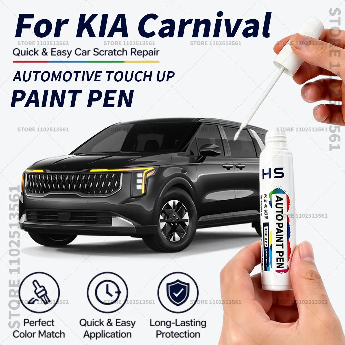 For KIA Carnival MPV Touch Up Paint Pen Quick Repair Car Scratch Chip Paint Brush Aurora black Silky silver Flare red Astra blue