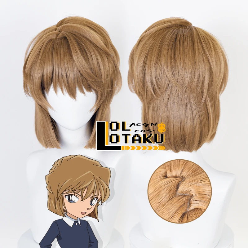 Haibara Ai Cosplay Wig Miyano Shiho Anime Brown Short Synthetic Hair Heat Resistant Halloween Role Play Party Carnival + Wig Cap