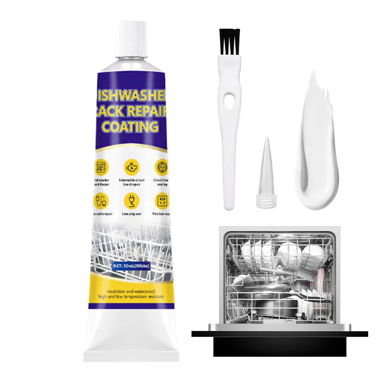 Dishwasher Rack Repair 50ml Anti Rust Glue Paint with Tip and Scraper Gray White for Kitchen Appliance Metal Rust Fix Sealant