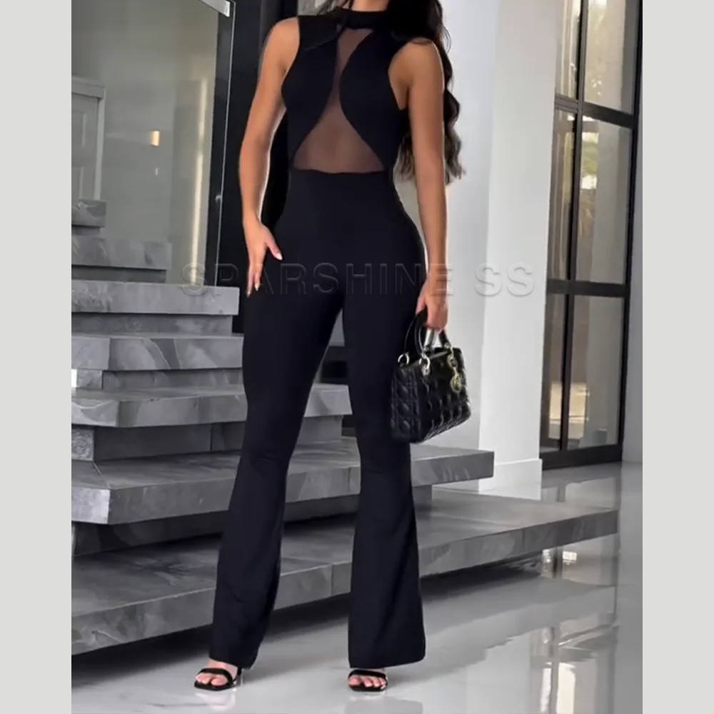 Frauen Ärmellose Schwarze Overall Kleidungsstück Sommer Streetwear Backless Party Outfits Einteilige Strampler Dünne Länge Hosen