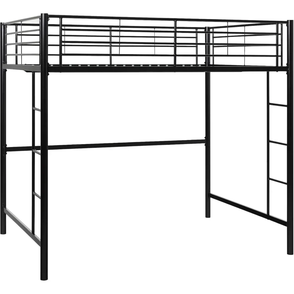 Durable Timothee Urban Industrial Metal Double over Loft Bunk Bed, Full Loft, Black