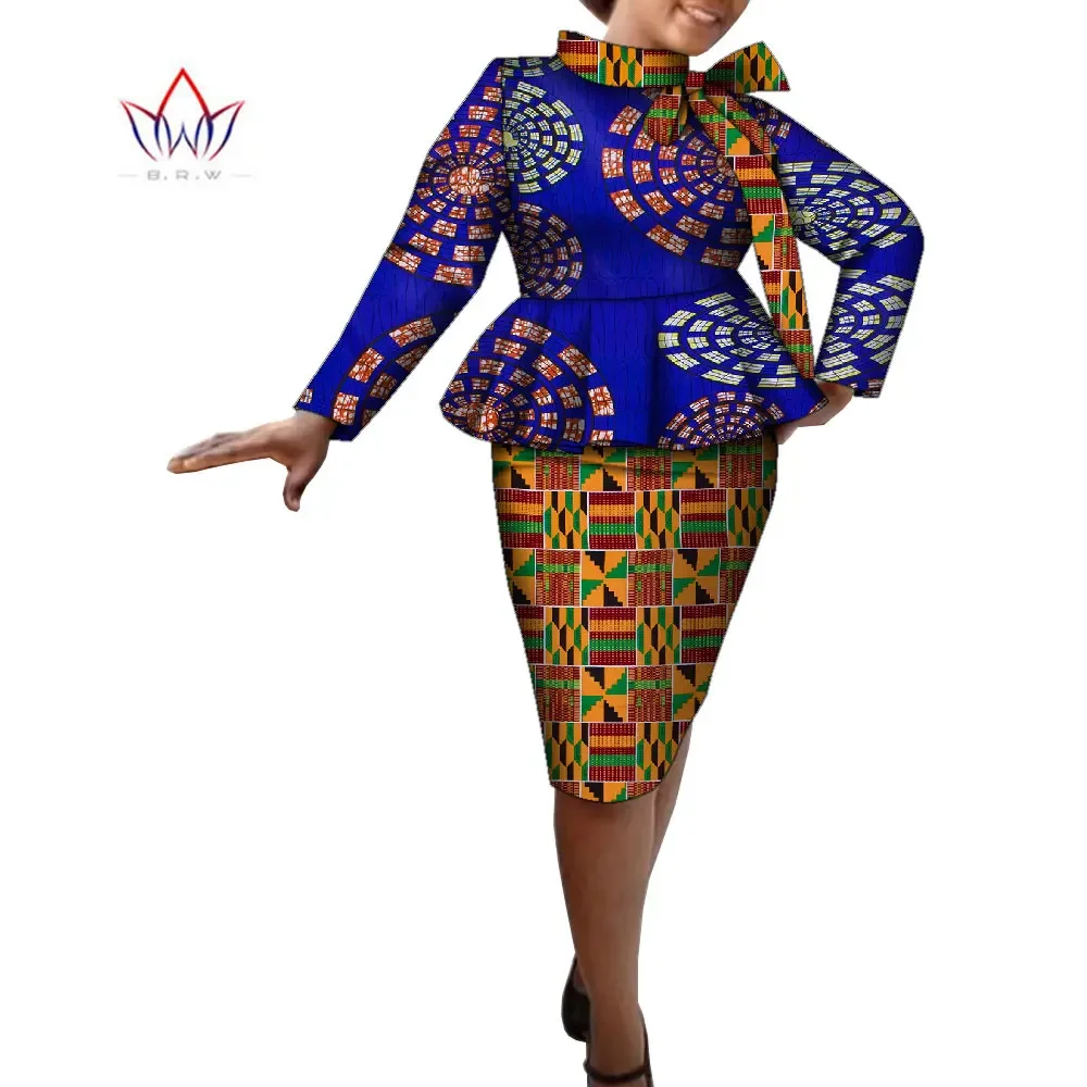 

African 2 Piece Set for Women African Print Clothing Short Pencil Skirts with Tops Office Women Lady Outfits Set WY2197